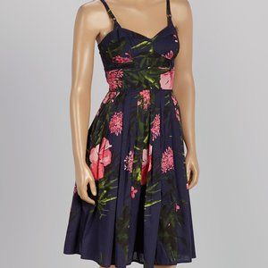 Navy & Pink Floral Empire-Waist Dress ☆ 100 % cotton ☆